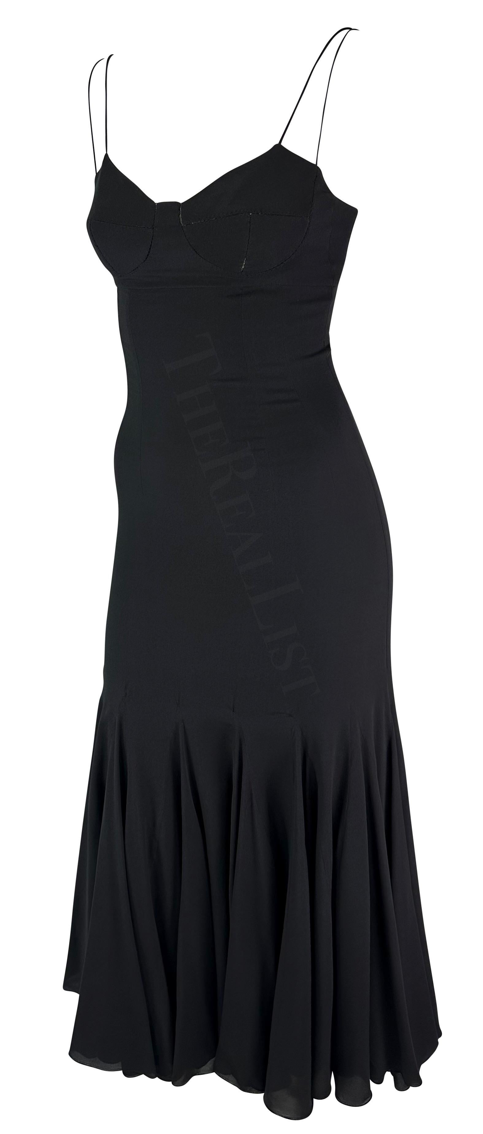 F/W 2002 Dolce & Gabbana Runway Black Silk Slip Flare Hem Dress For Sale 1