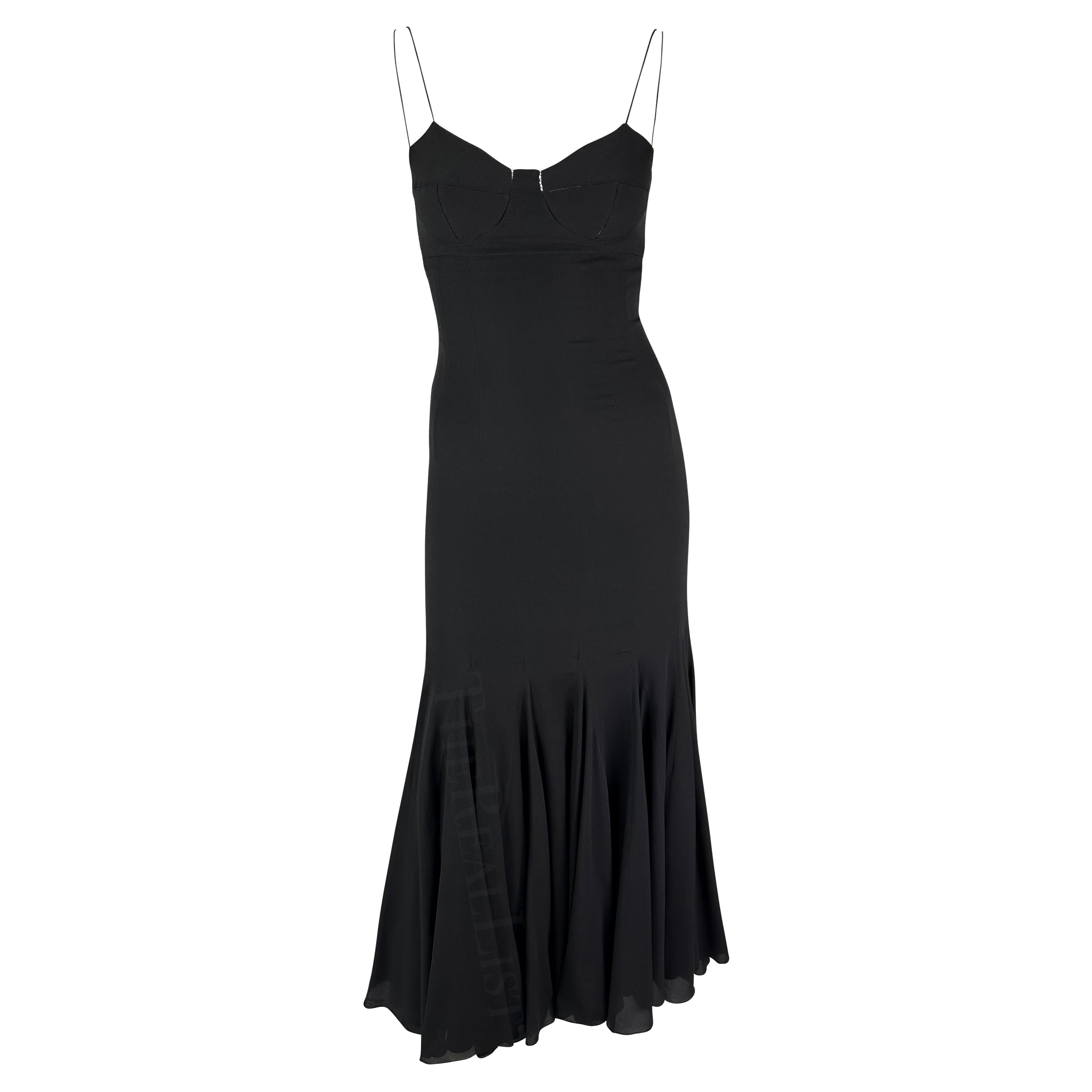 F/W 2002 Dolce & Gabbana Runway Black Silk Slip Flare Hem Dress For Sale