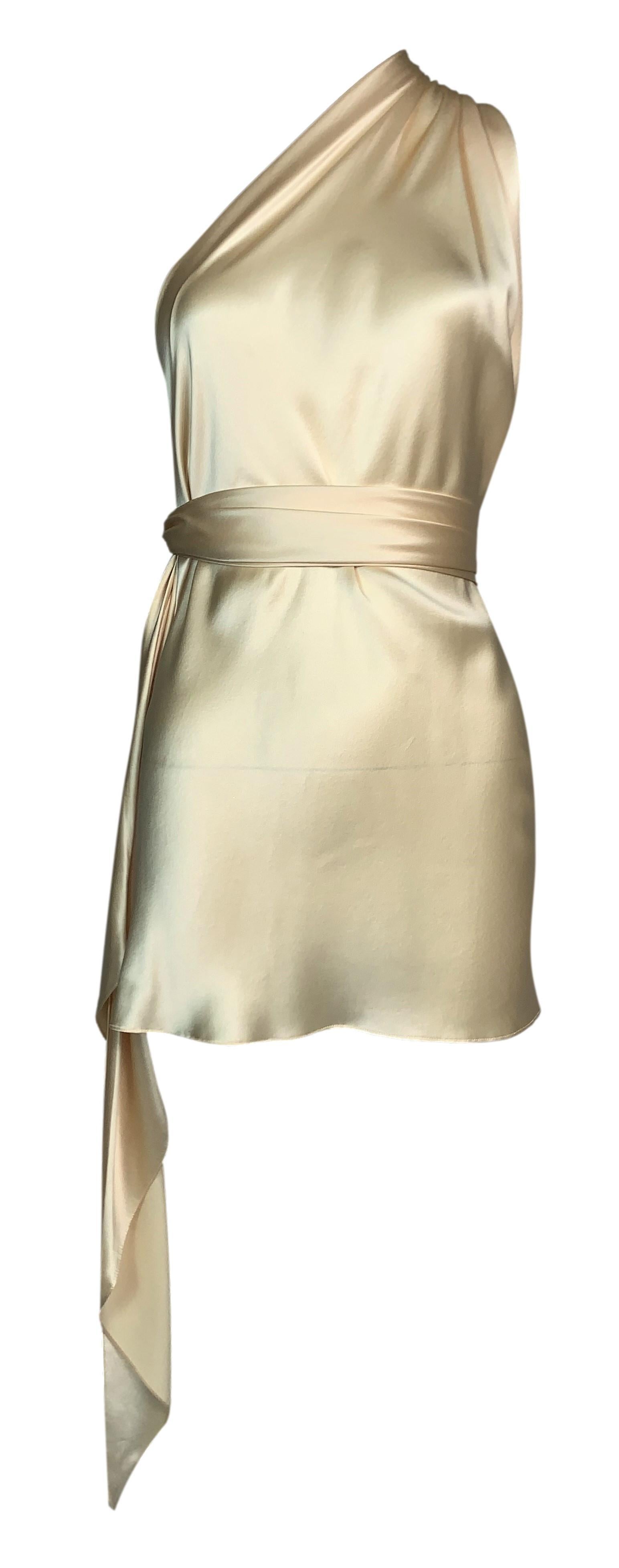 Women's F/W 2002 Dolce & Gabbana Runway Ivory Satin Micro Mini Dress 42