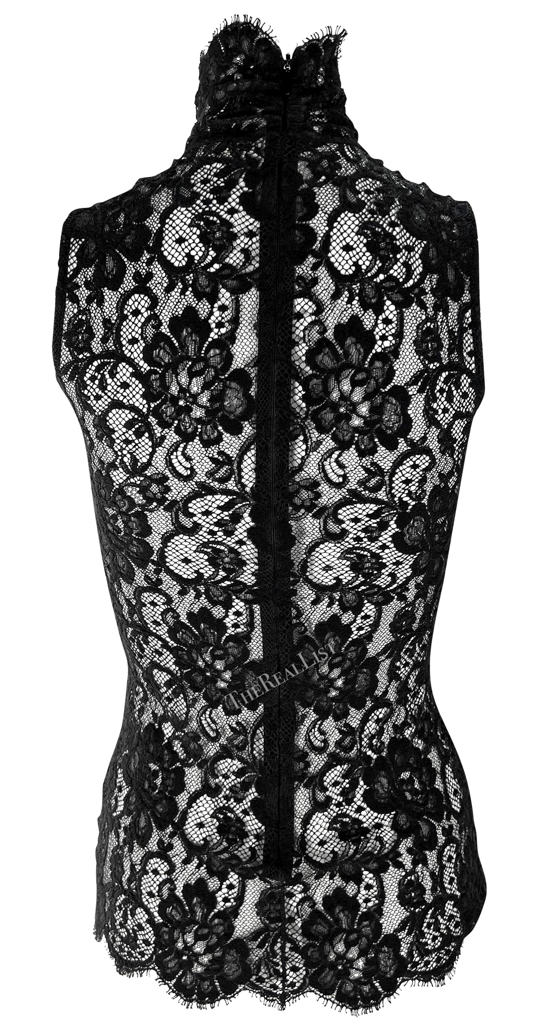 F/W 2002 Dolce & Gabbana Sheer Lace Black Mock Neck Sleeveless Top For Sale 1