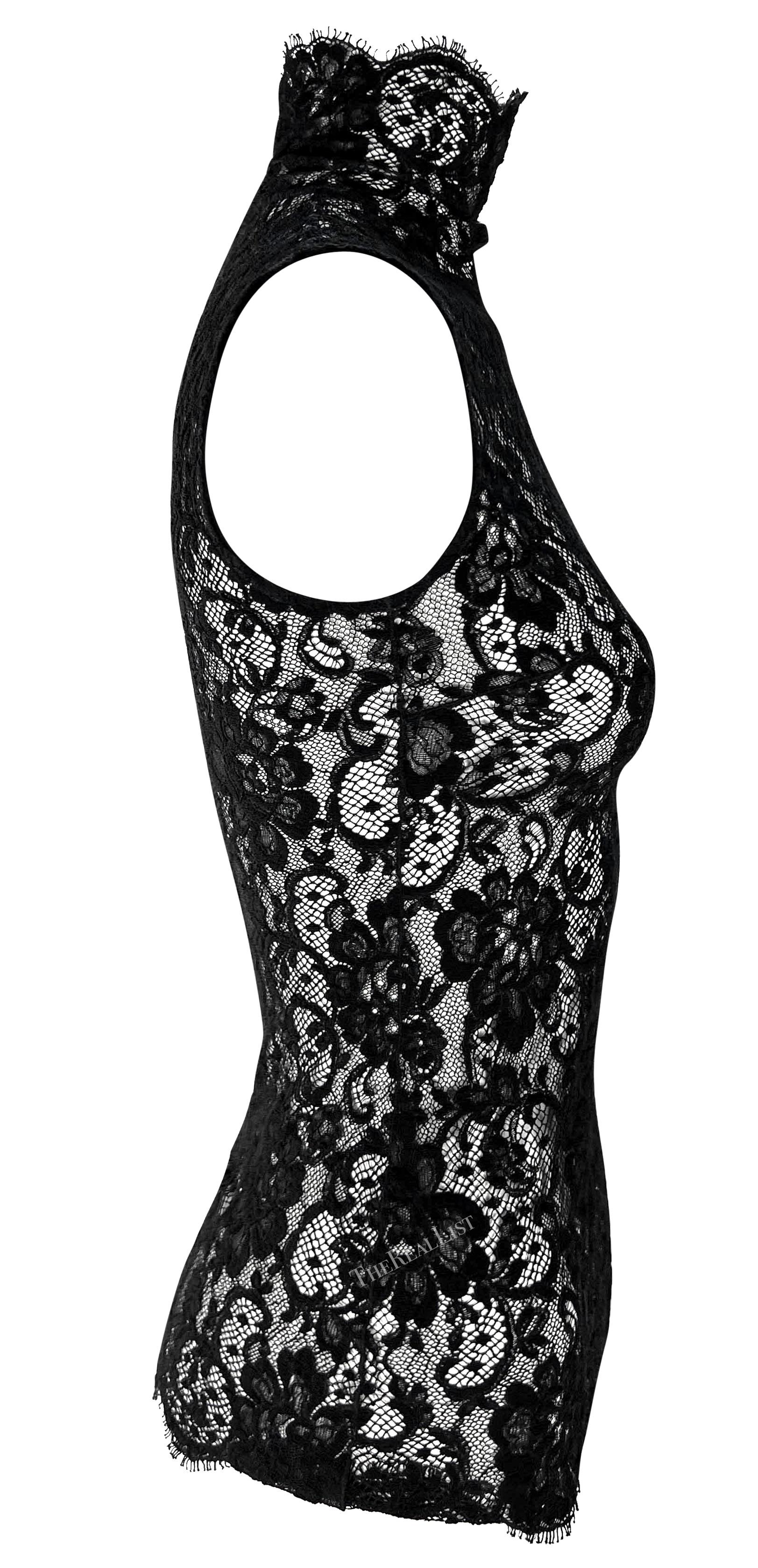 F/W 2002 Dolce & Gabbana Sheer Lace Black Mock Neck Sleeveless Top For Sale 2