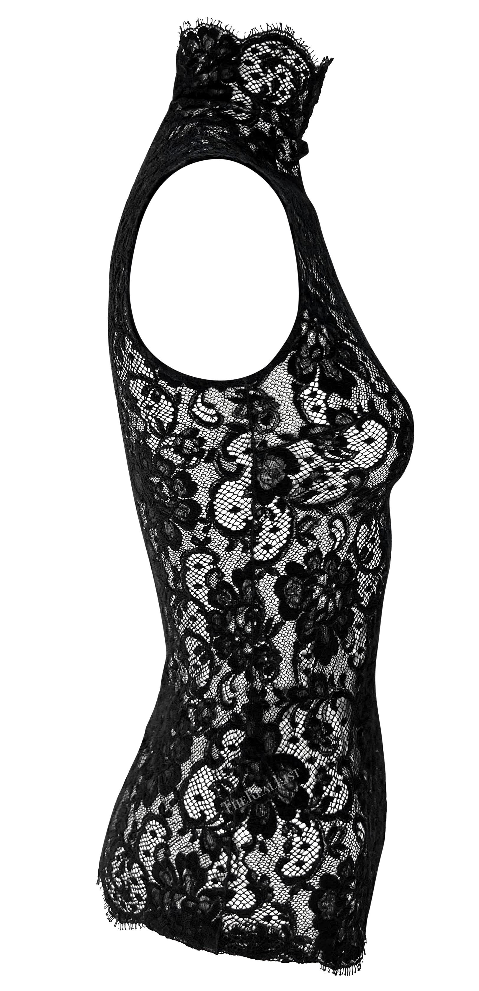 F/W 2002 Dolce & Gabbana Sheer Lace Black Mock Neck Sleeveless Top 2