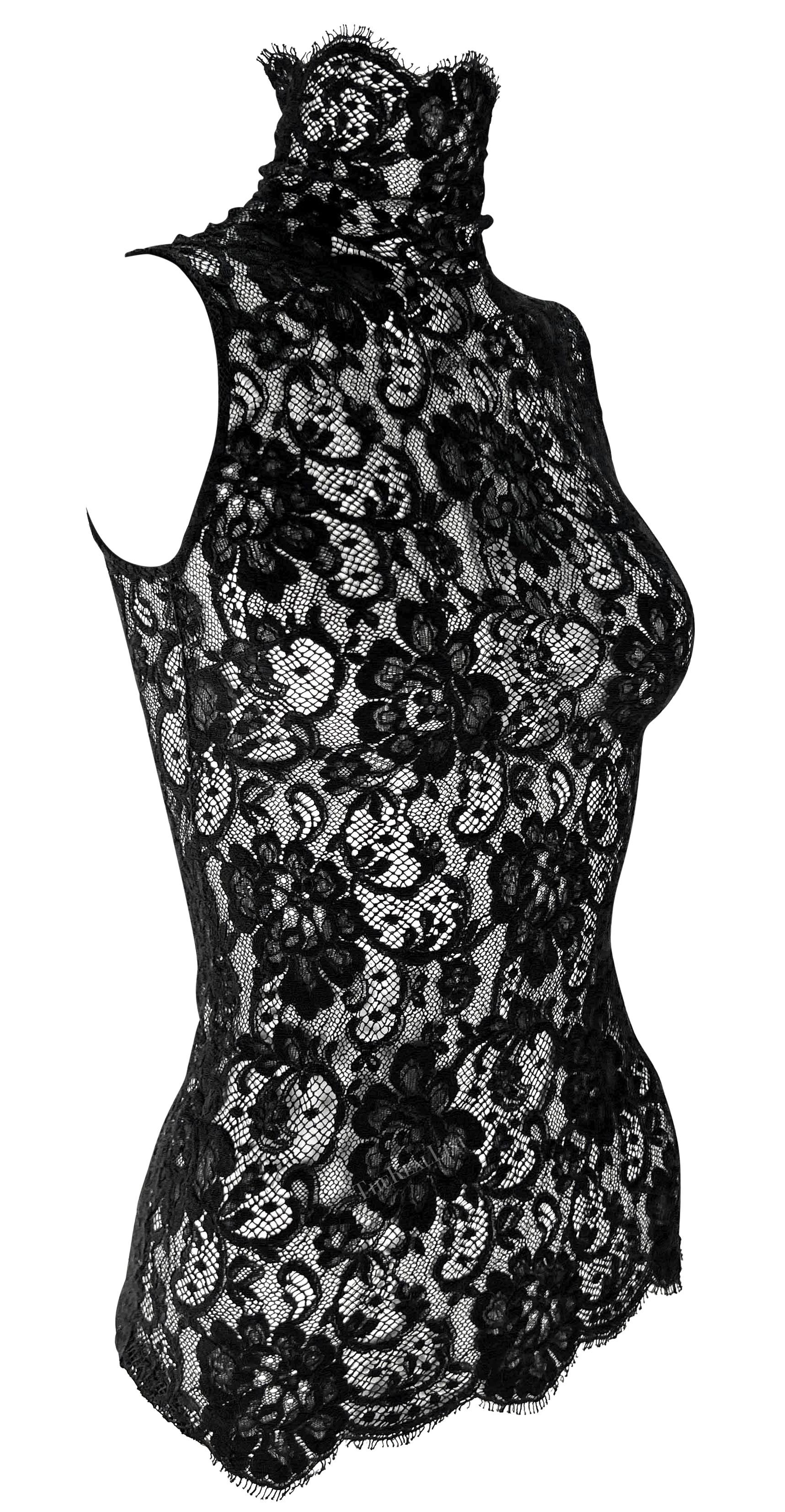 F/W 2002 Dolce & Gabbana Sheer Lace Black Mock Neck Sleeveless Top For Sale 3