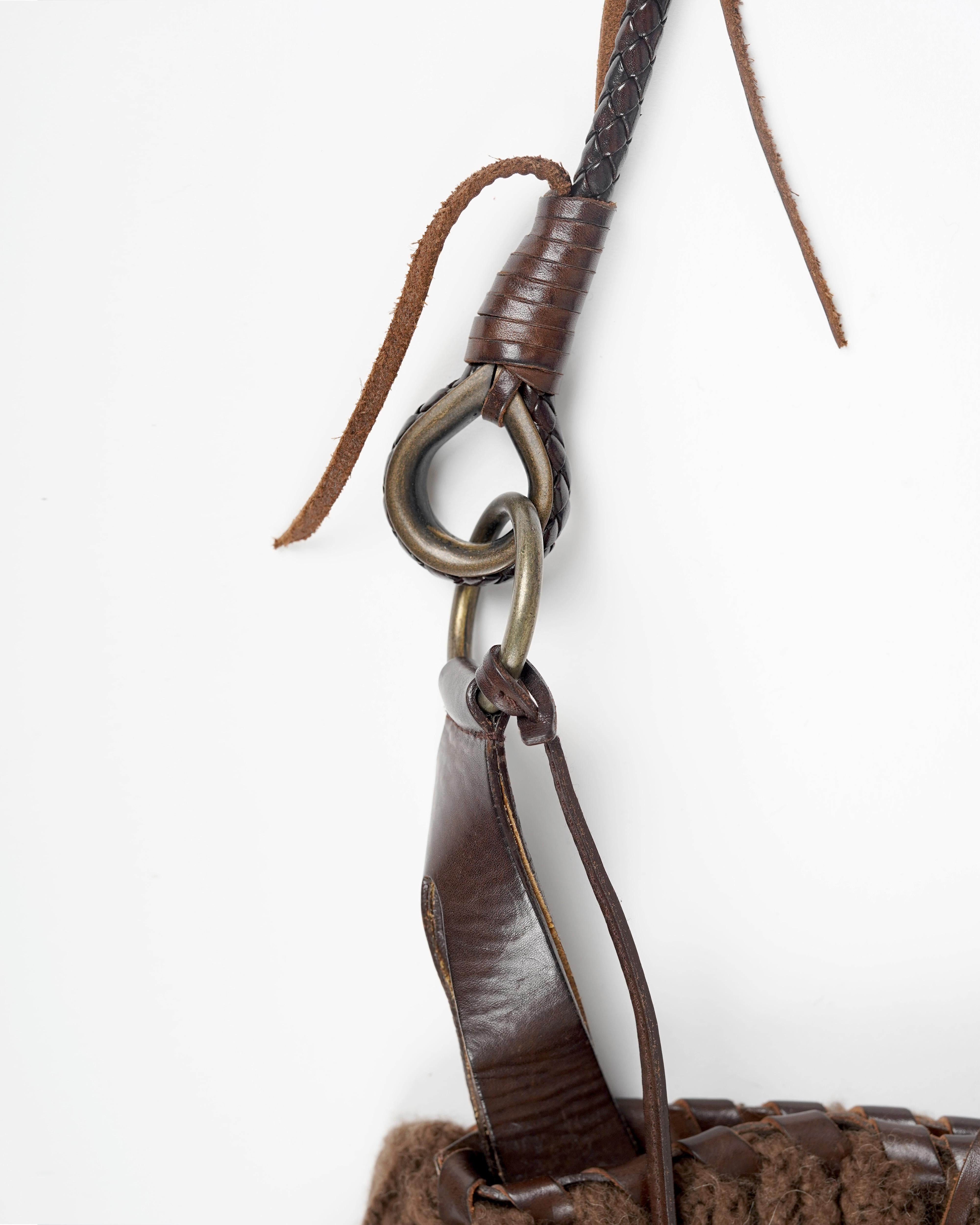 Women's or Men's F/W 2002 Dolce&Gabbana Runway Brown Fringe Crossbody Bag For Sale