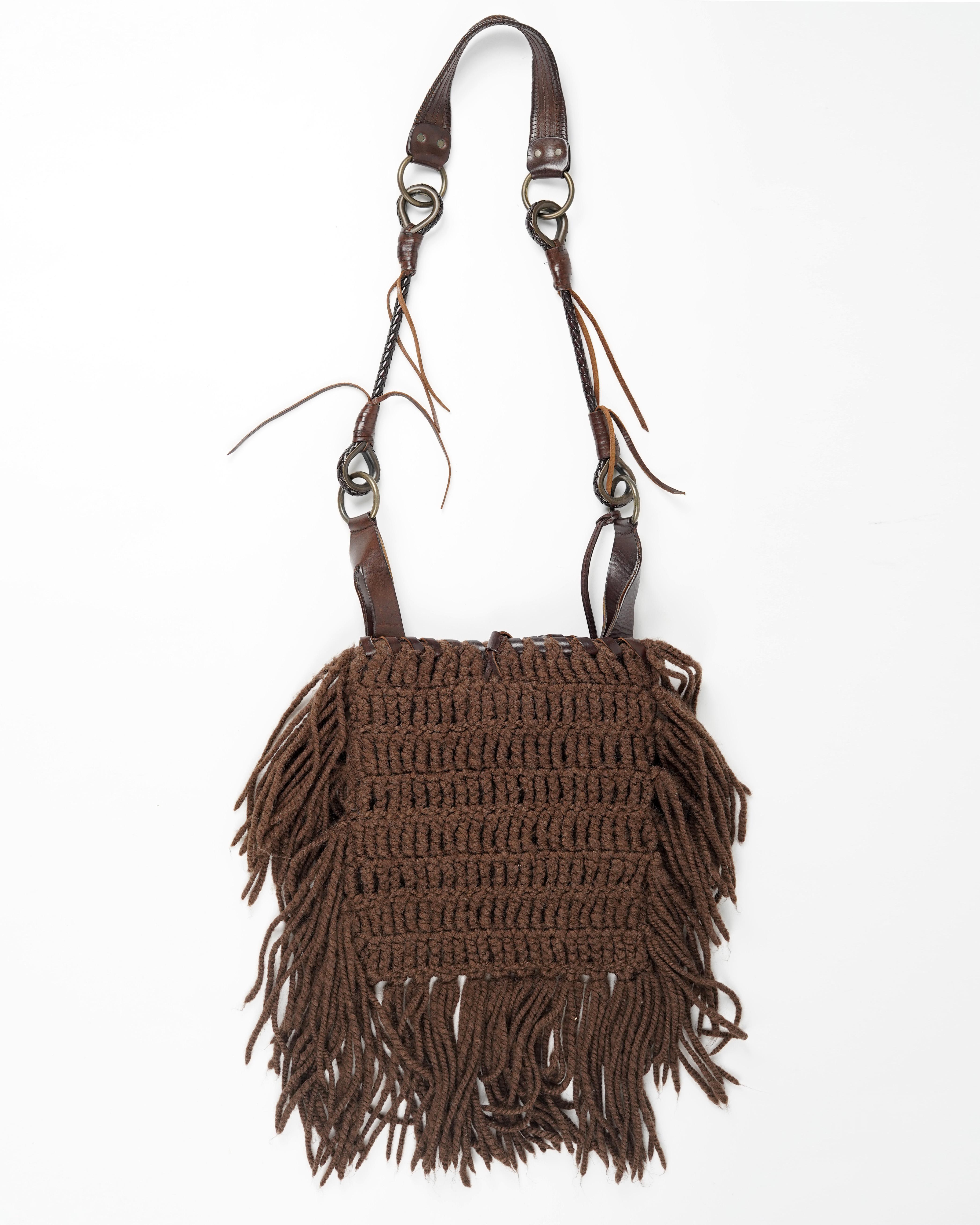 F/W 2002 Dolce&Gabbana Runway Brown Fringe Crossbody Bag For Sale 1