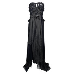 F/W 2002 Gianfranco Ferre Sheer Black Knit Macrame Strapless Gown Dress