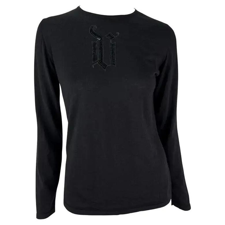 F/W 2002 Gianni Versace by Donatella Schwarzer Pailletten-Strickpullover 'V' mit Monogramm 'V'