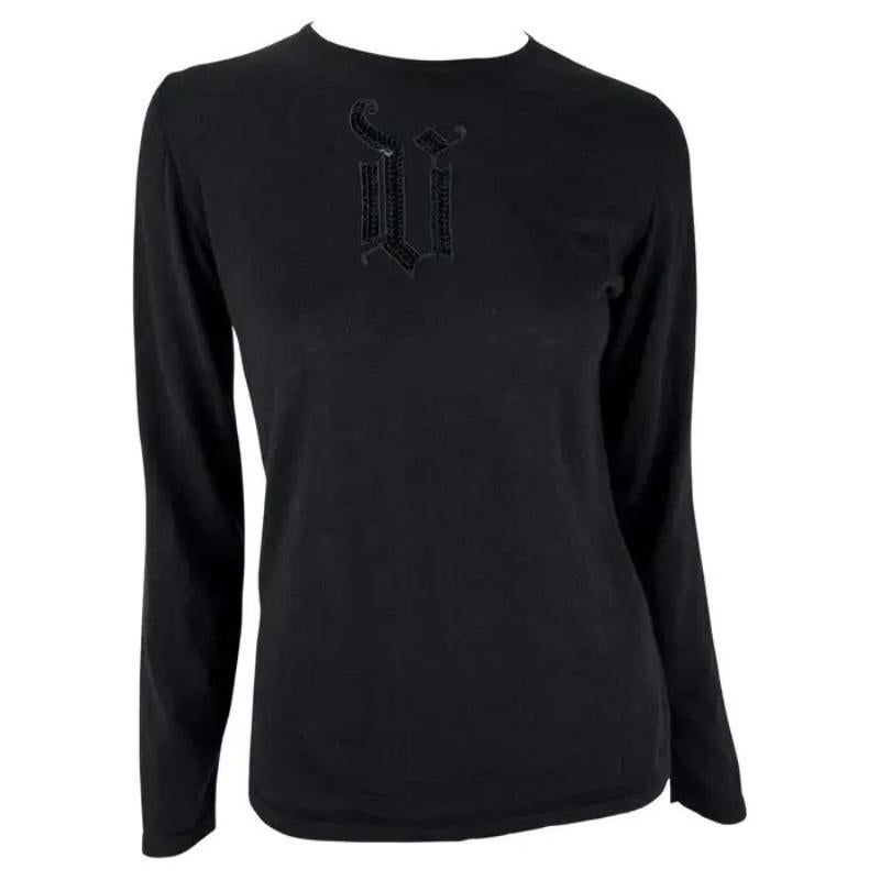 F/W 2002 Gianni Versace by Donatella Black Sequin 'V' Monogram Knit Sweater For Sale