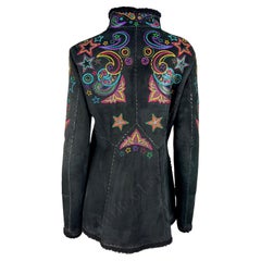 F/W 2002 Gianni Versace by Donatella Black Shearling Star Embroidered Coat