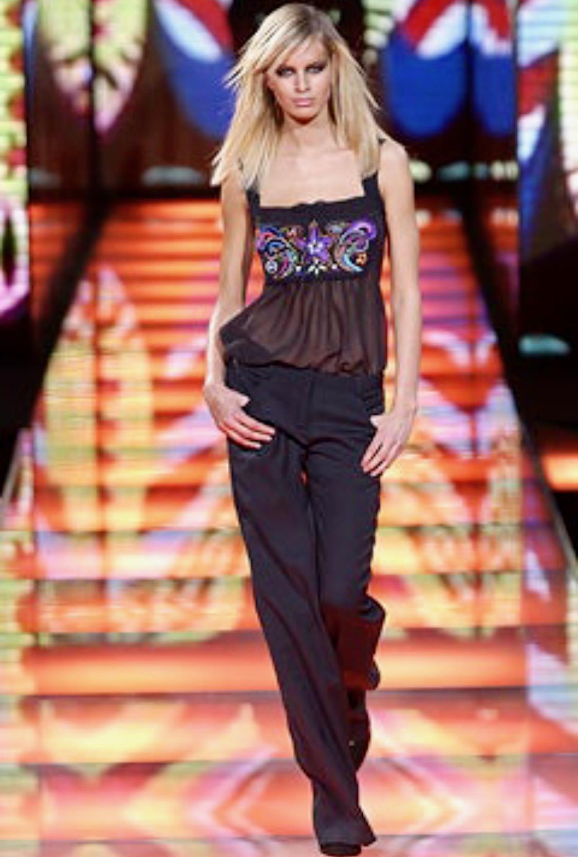 F/W 2002 Gianni Versace by Donatella Black Sheer Embroidered Runway Tank Top In Excellent Condition For Sale In West Hollywood, CA