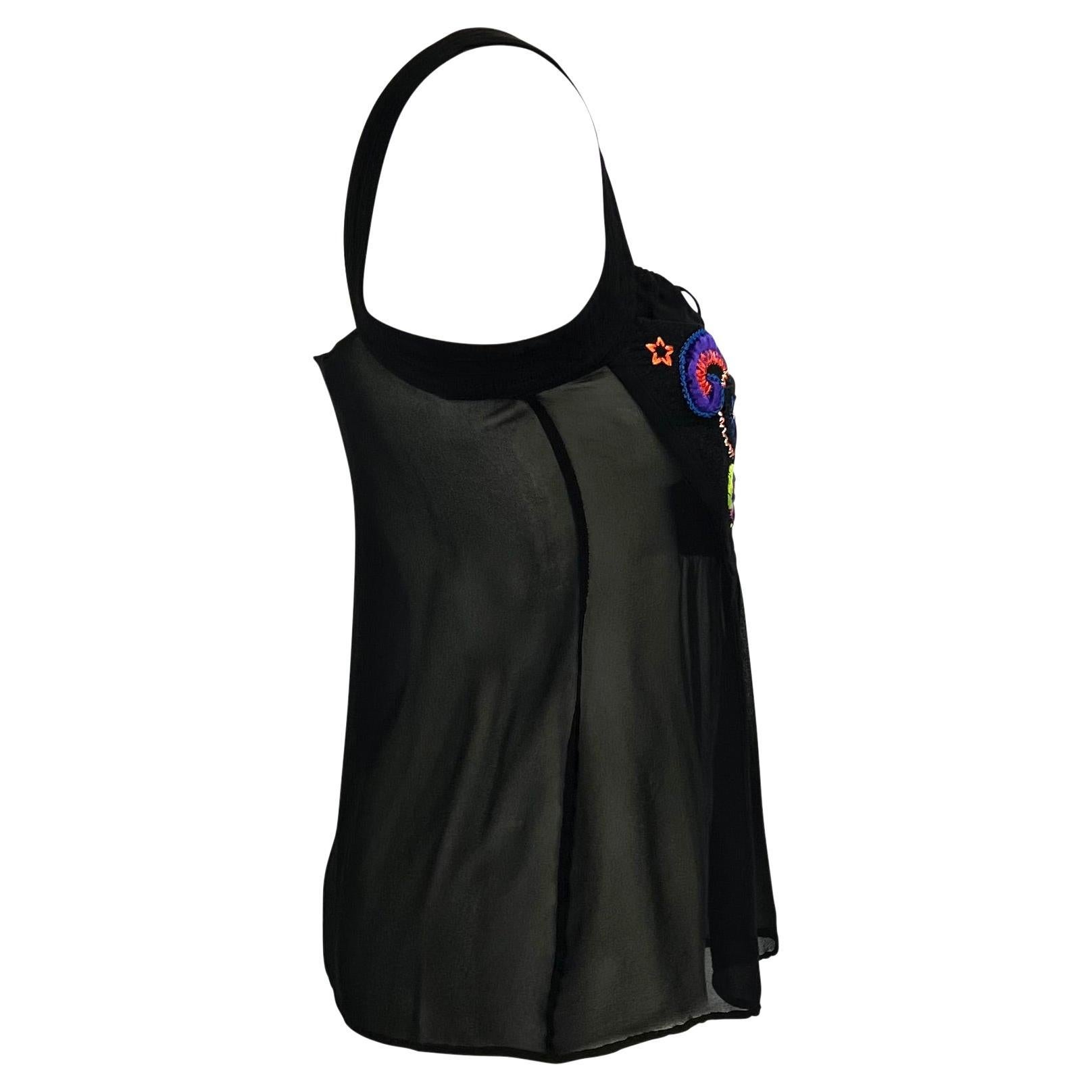 F/W 2002 Gianni Versace by Donatella Black Sheer Embroidered Runway Tank Top For Sale 1