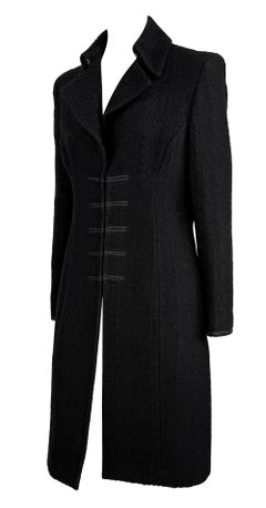 F/W 2002 Gianni Versace by Donatella Black Tweed Runway Trench Coat