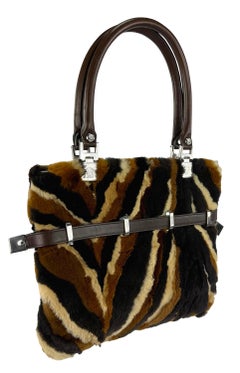 F/W 2002 Gianni Versace by Donatella Brown Abstract Pattern Fur Shoulder Bag