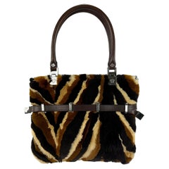 F/W 2002 Gianni Versace by Donatella Brown Abstract Pattern Fur Shoulder Bag