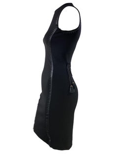 F/W 2002 Gianni Versace by Donatella Strickkleid mit Lederbesatz und Quasten