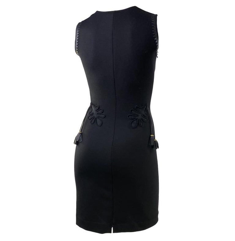 F W 2002 Gianni Versace by Donatella Knit Dress with Leather Trim
