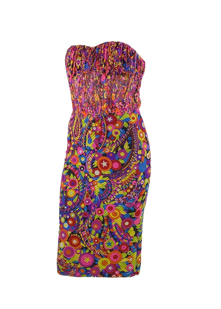 F/W 2002 Gianni Versace by Donatella Psychedelic Print Sheer Strapless ...