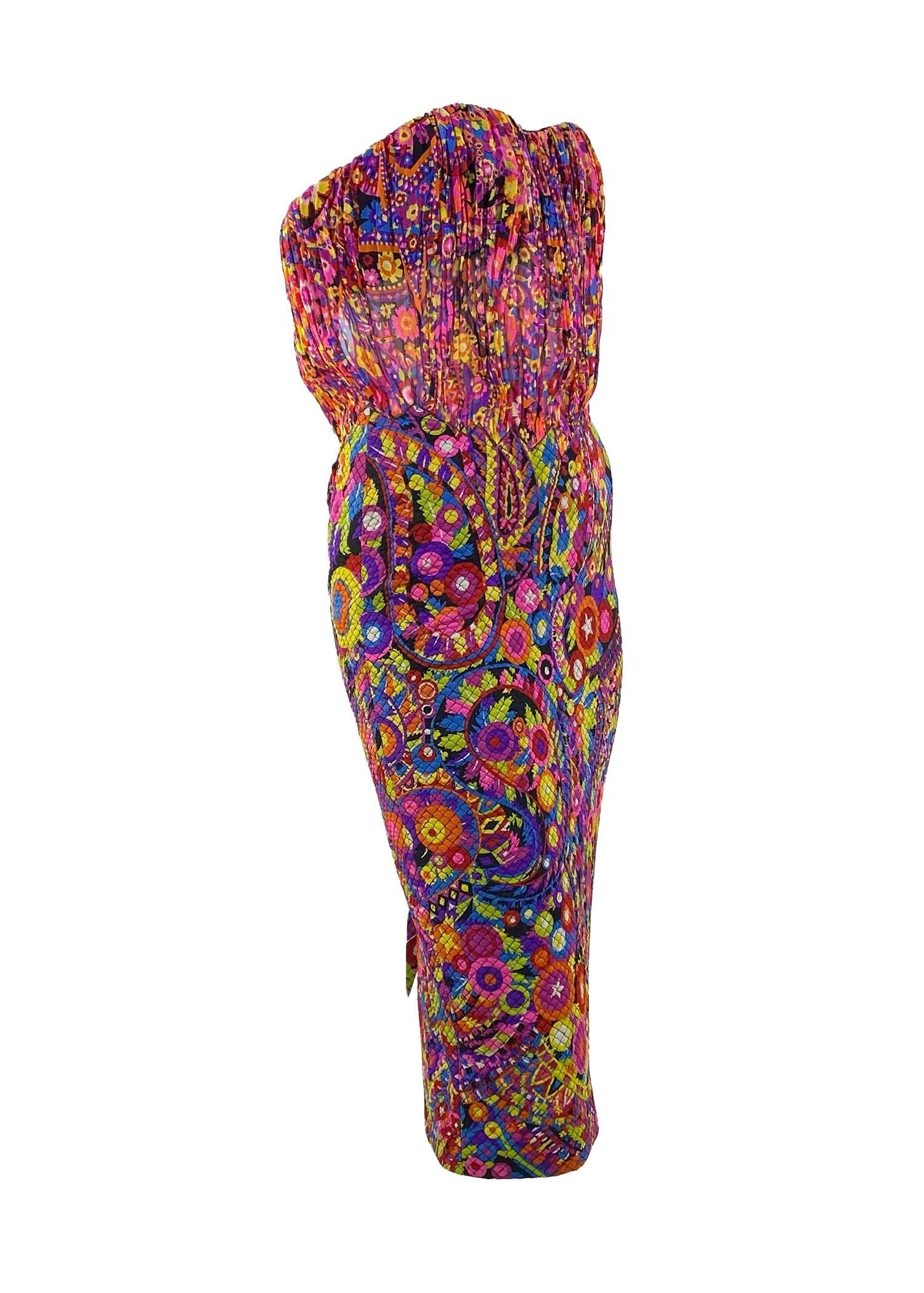 Women's F/W 2002 Gianni Versace by Donatella Psychedelic Print Sheer Strapless Dress For Sale