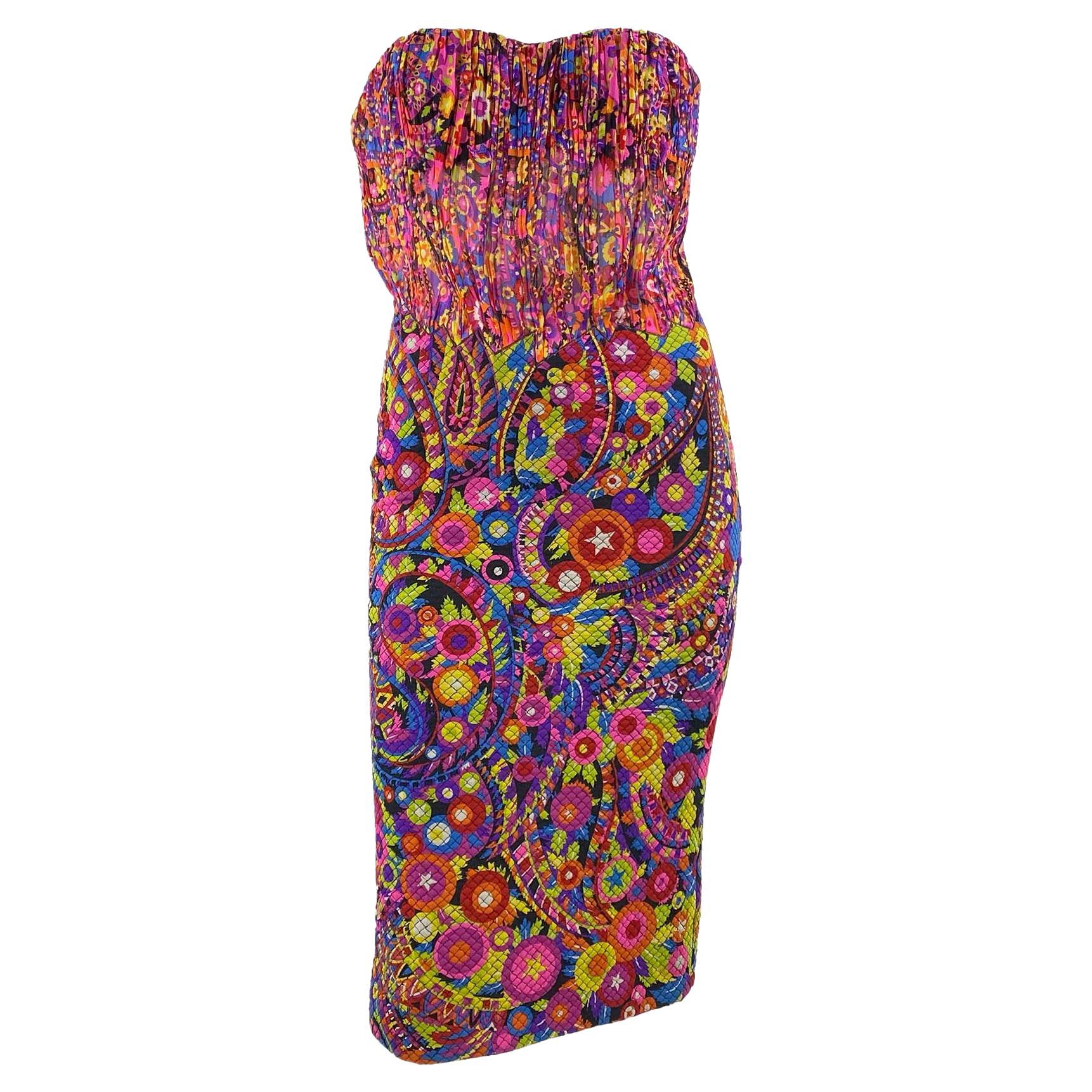 F/W 2002 Gianni Versace by Donatella Psychedelic Print Sheer Strapless Dress