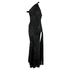 F/W 2002 Gianni Versace by Donatella Runway Ad Black Sequin Sheer Slit Gown