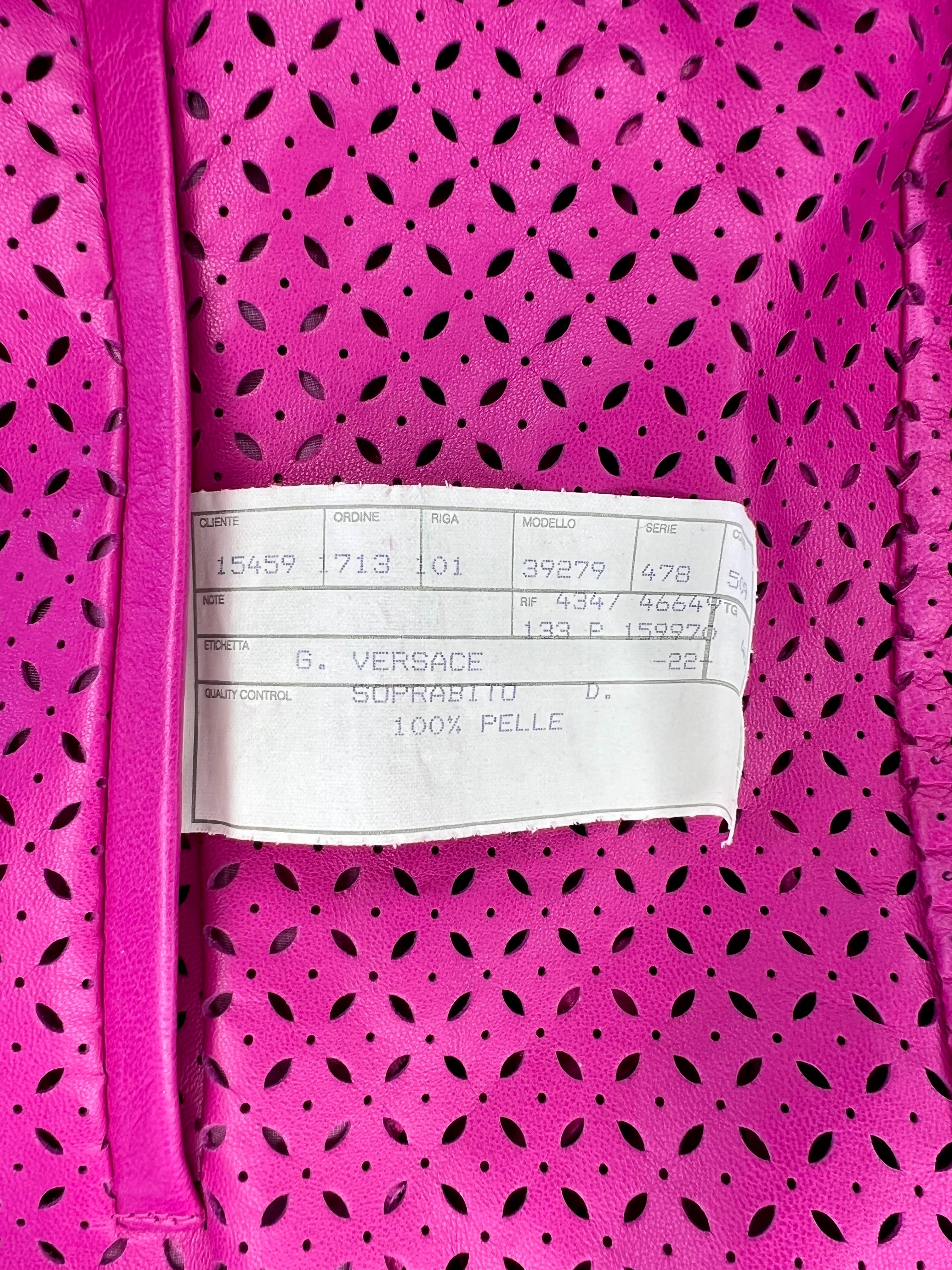 F/W 2002 Gianni Versace by Donatella Runway Pink Perforated Leather Coat  For Sale 3