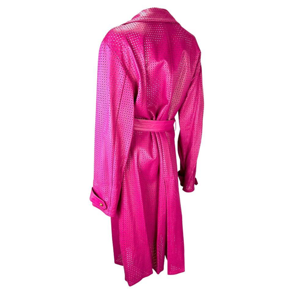 Women's F/W 2002 Gianni Versace by Donatella Runway Pink Perforated Leather Coat  For Sale
