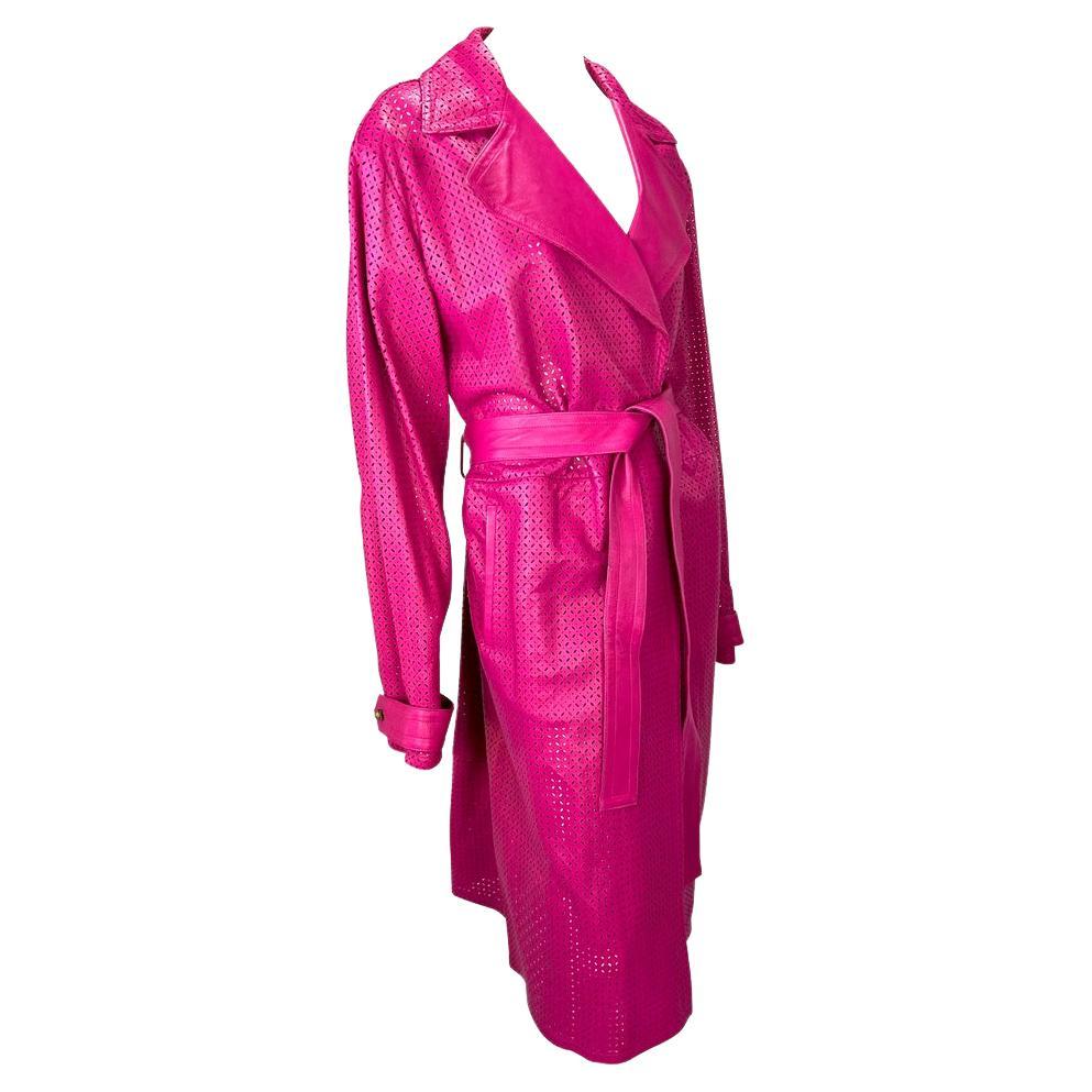 F/W 2002 Gianni Versace by Donatella Runway Pink Perforated Leather Coat  For Sale 2