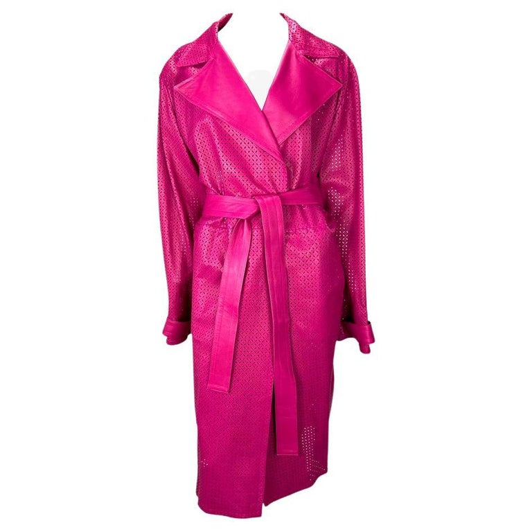 F/W 2002 Gianni Versace by Donatella Runway Pink Perforated Leather Coat  For Sale at 1stDibs
