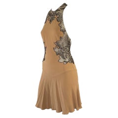 F/W 2002 Gianni Versace by Donatella Sheer Black Lace Backless Camel Mini Dress