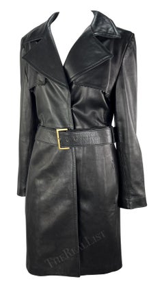 F/W 2002 Gianni Versace by Dontella Versace Black Leather Trench Coat