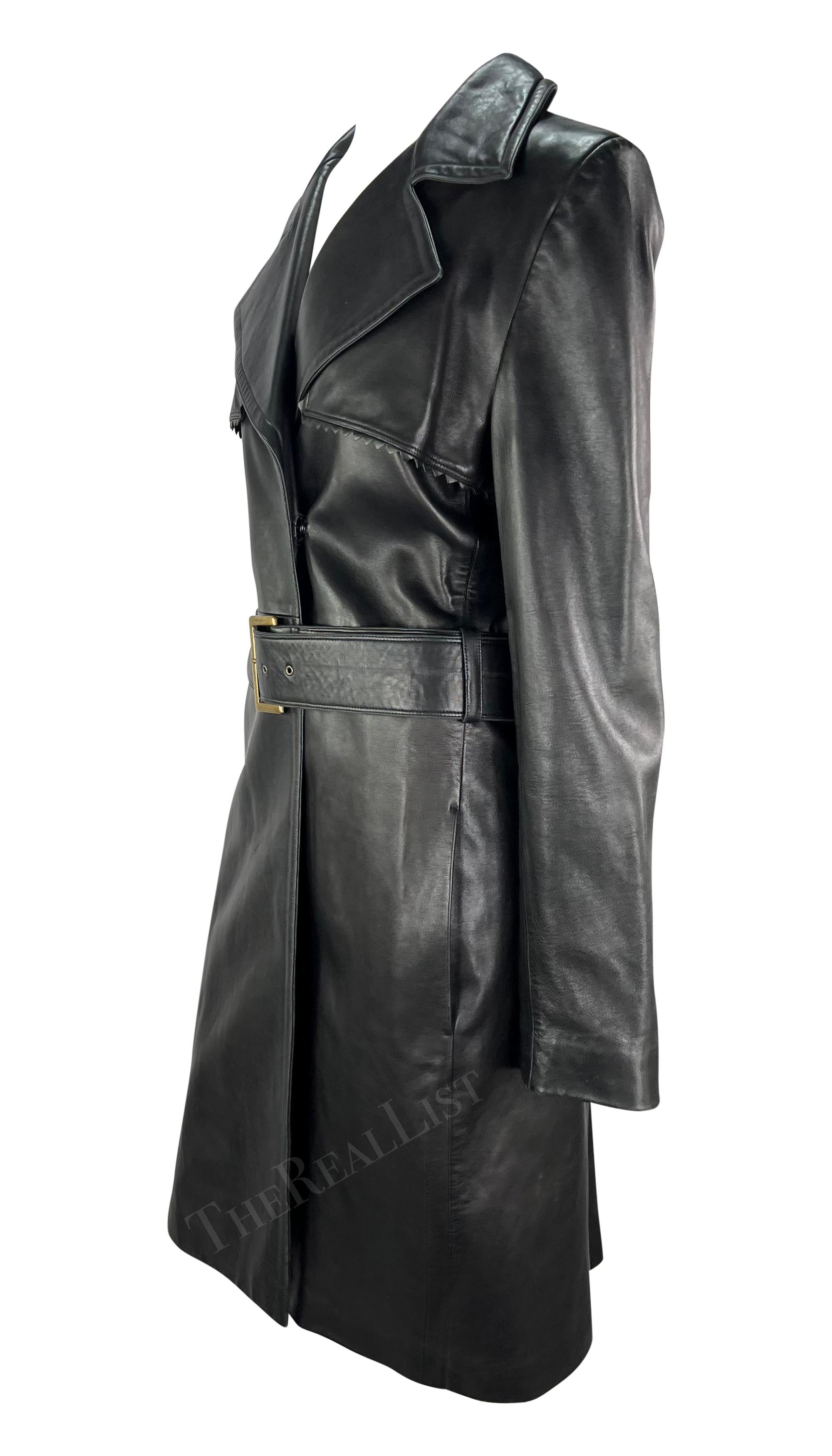 F/W 2002 Gianni Versace by Dontella Versace Black Leather Trench Coat In Good Condition For Sale In West Hollywood, CA
