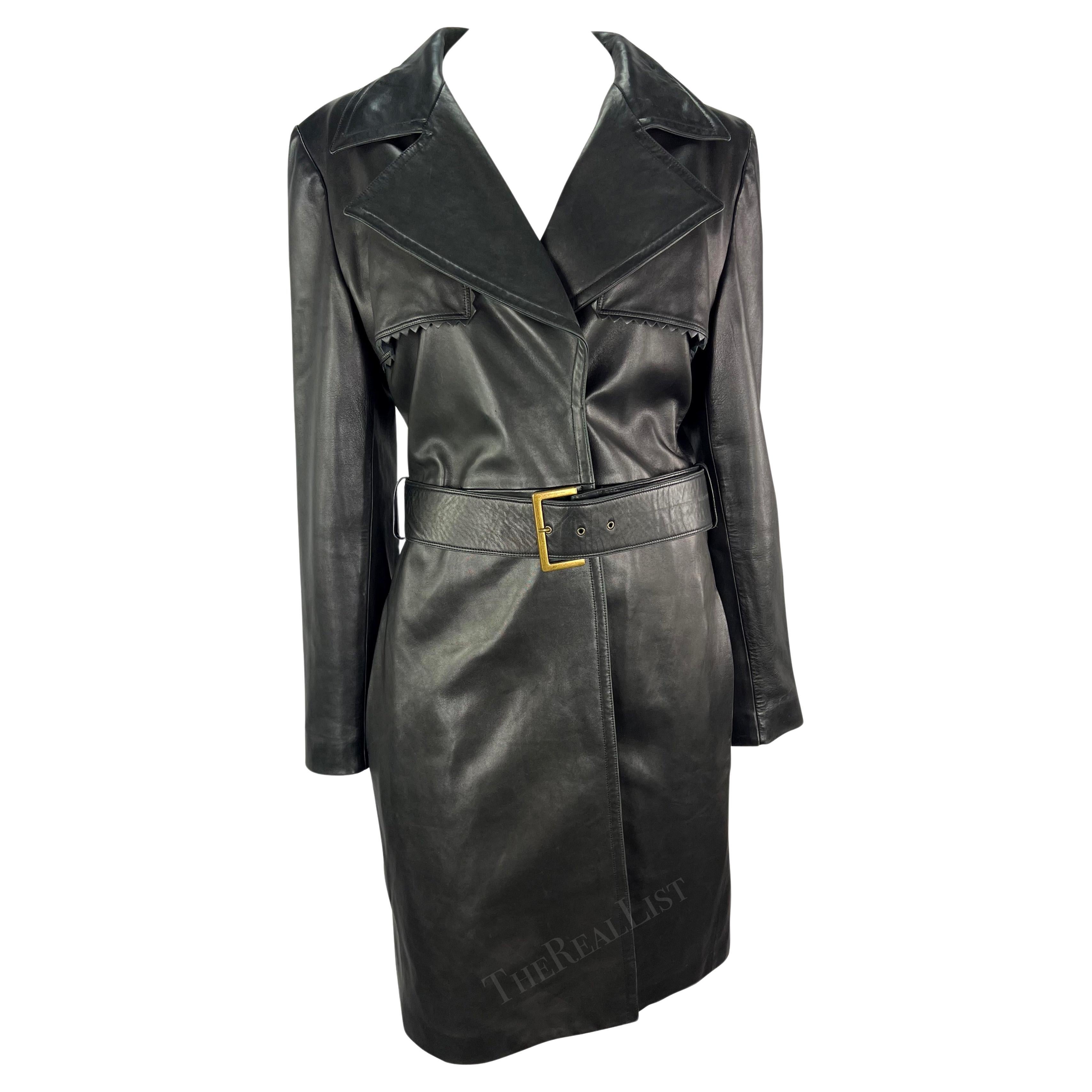 F/W 2002 Gianni Versace by Dontella Versace Black Leather Trench Coat For Sale