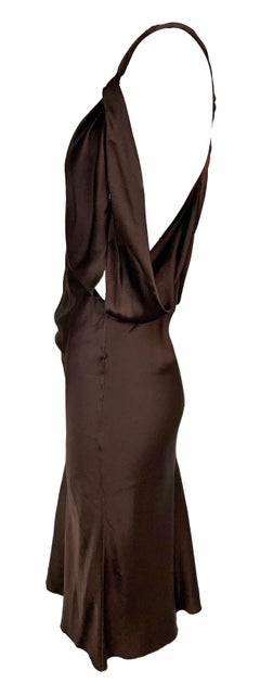 F/W 2002 Gucci by Tom Ford 20's Style Plunging Brown Silk Dress 38