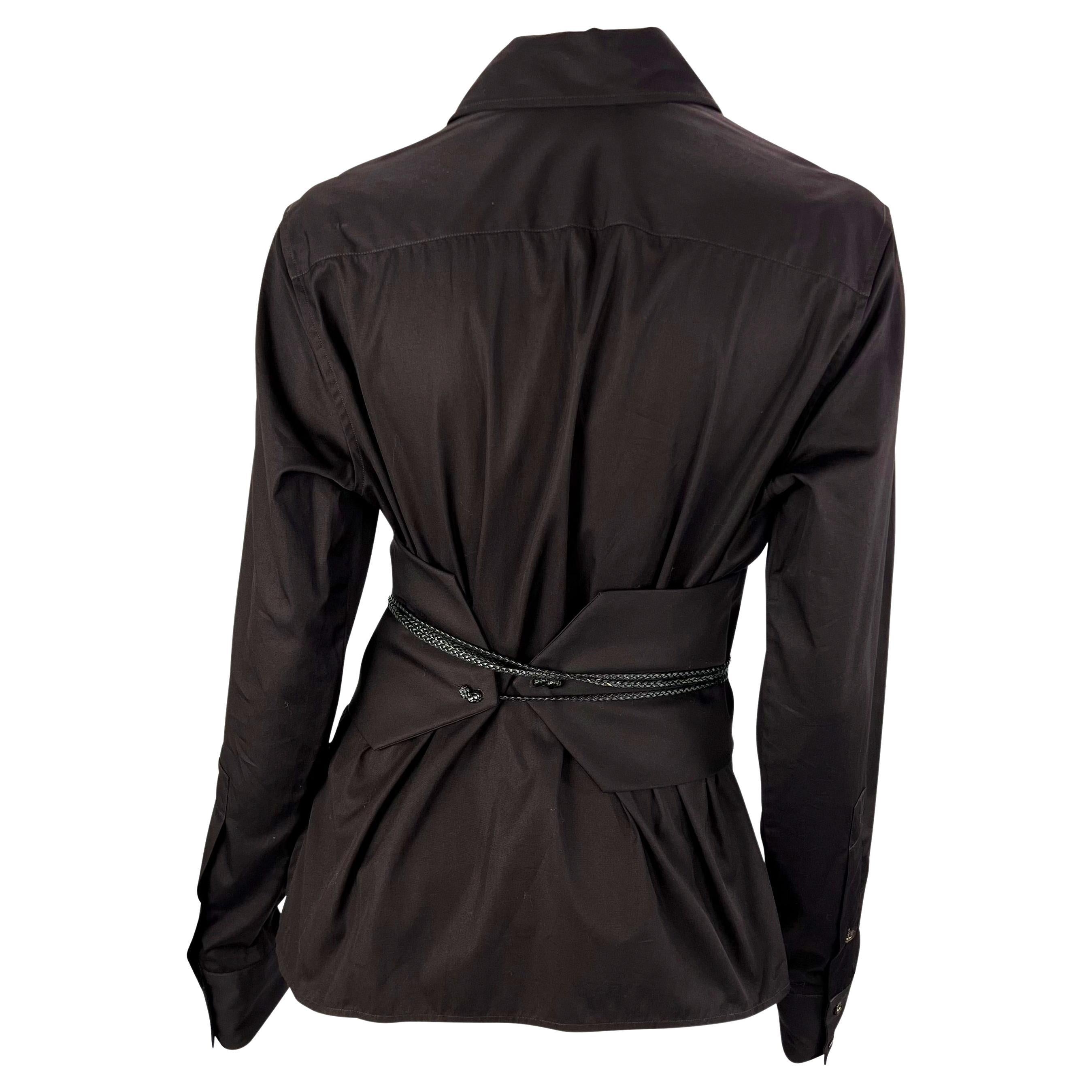 NWT F/W 2002 Gucci by Tom Ford Aubergine Obi Belted Plunge Blouse In Excellent Condition In West Hollywood, CA