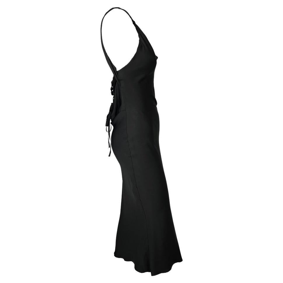backless black satin dress