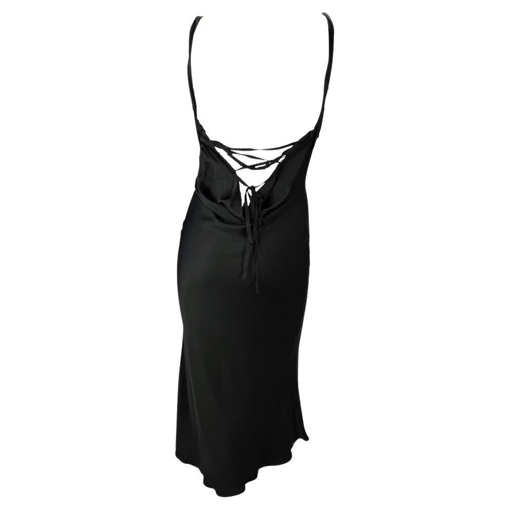 F/W 2002 Gucci by Tom Ford Backless Black Silk Satin Lace Up Dress  For Sale 1