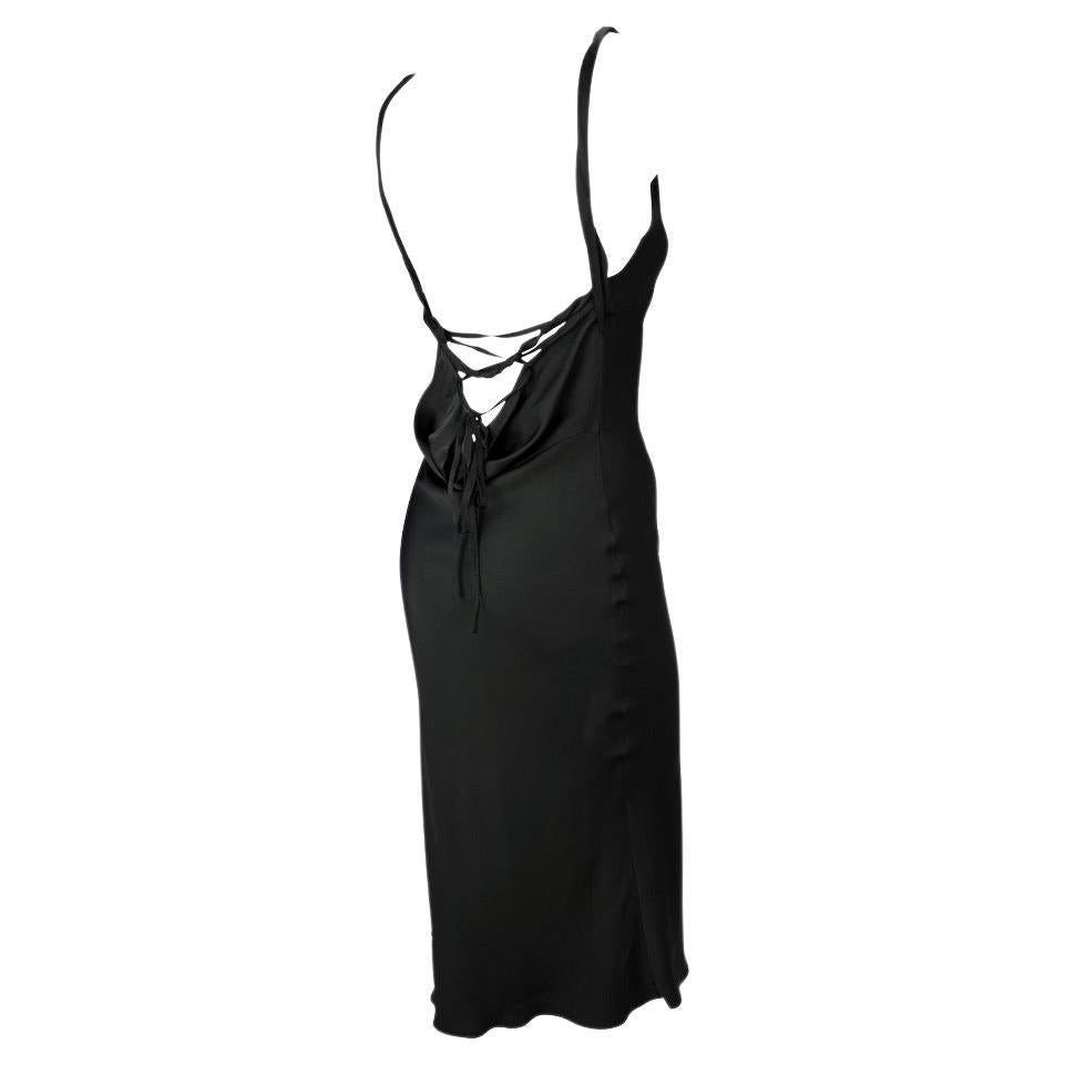 F/W 2002 Gucci by Tom Ford Backless Black Silk Satin Lace Up Dress  For Sale