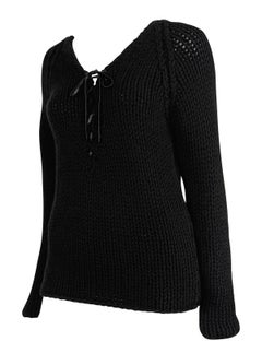 F/W 2002 Gucci by Tom Ford Black Cashmere Leather Tie Sweater Top