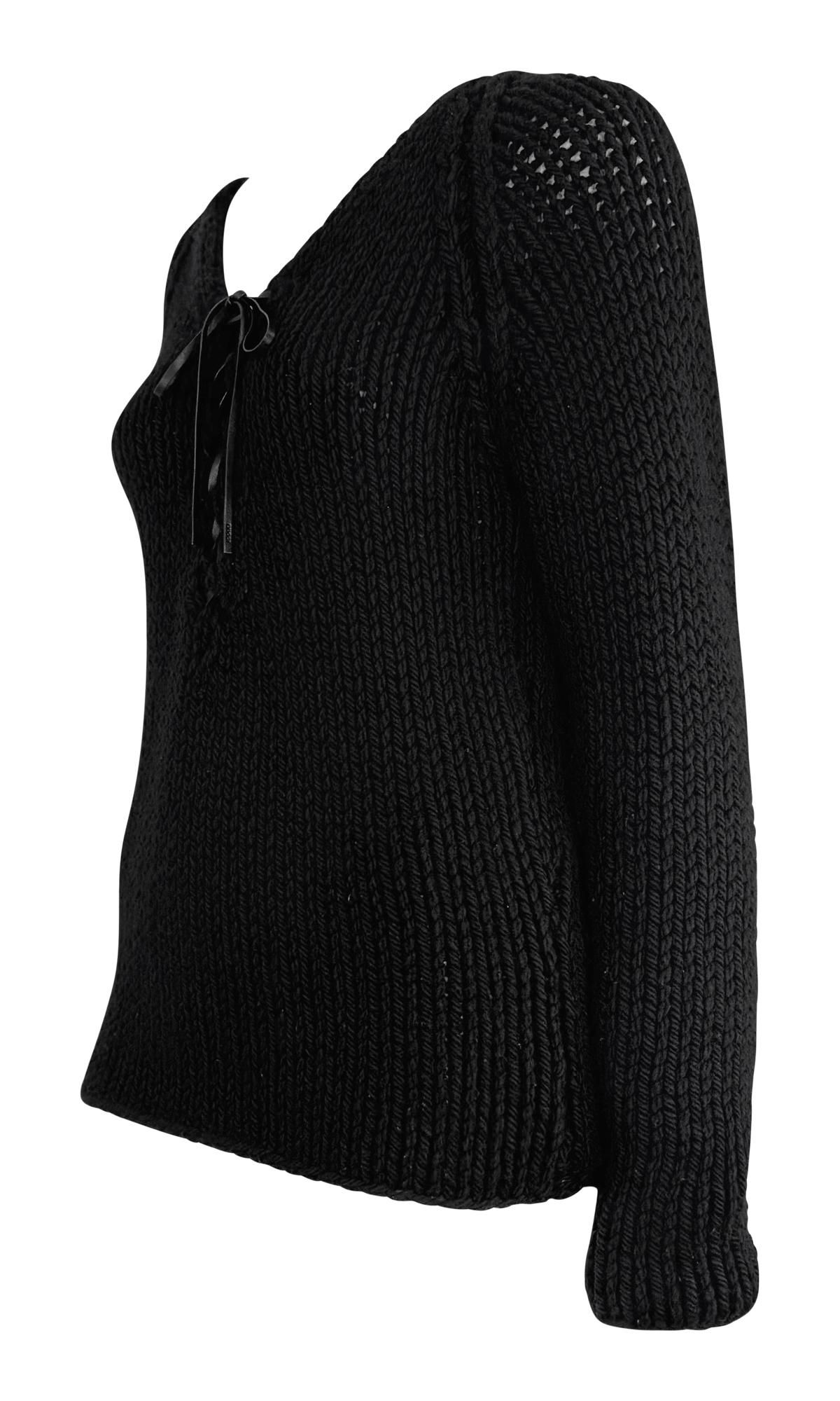 F/W 2002 Gucci by Tom Ford Black Cashmere Leather Tie Sweater Top In Excellent Condition For Sale In West Hollywood, CA