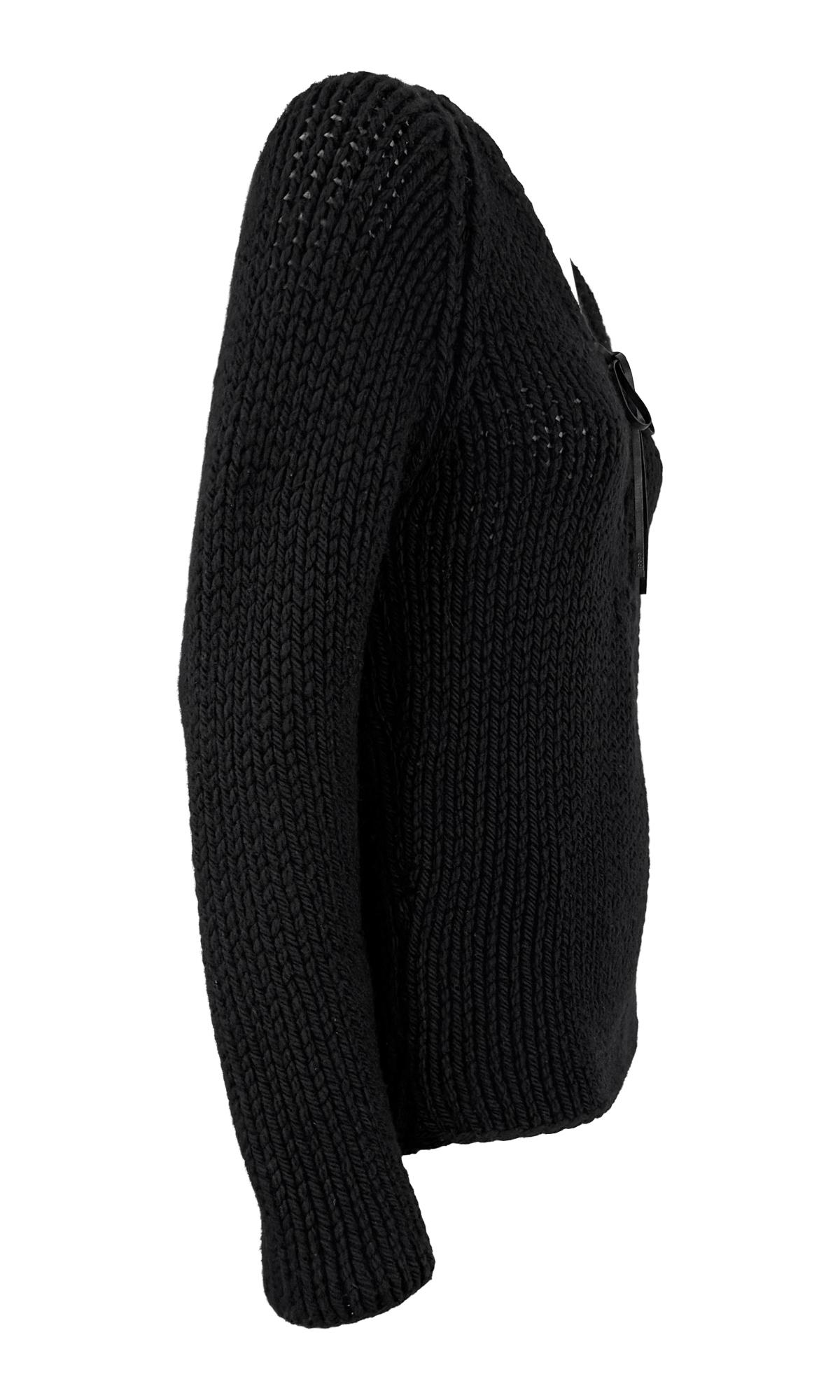 F/W 2002 Gucci by Tom Ford Black Cashmere Leather Tie Sweater Top For Sale 3