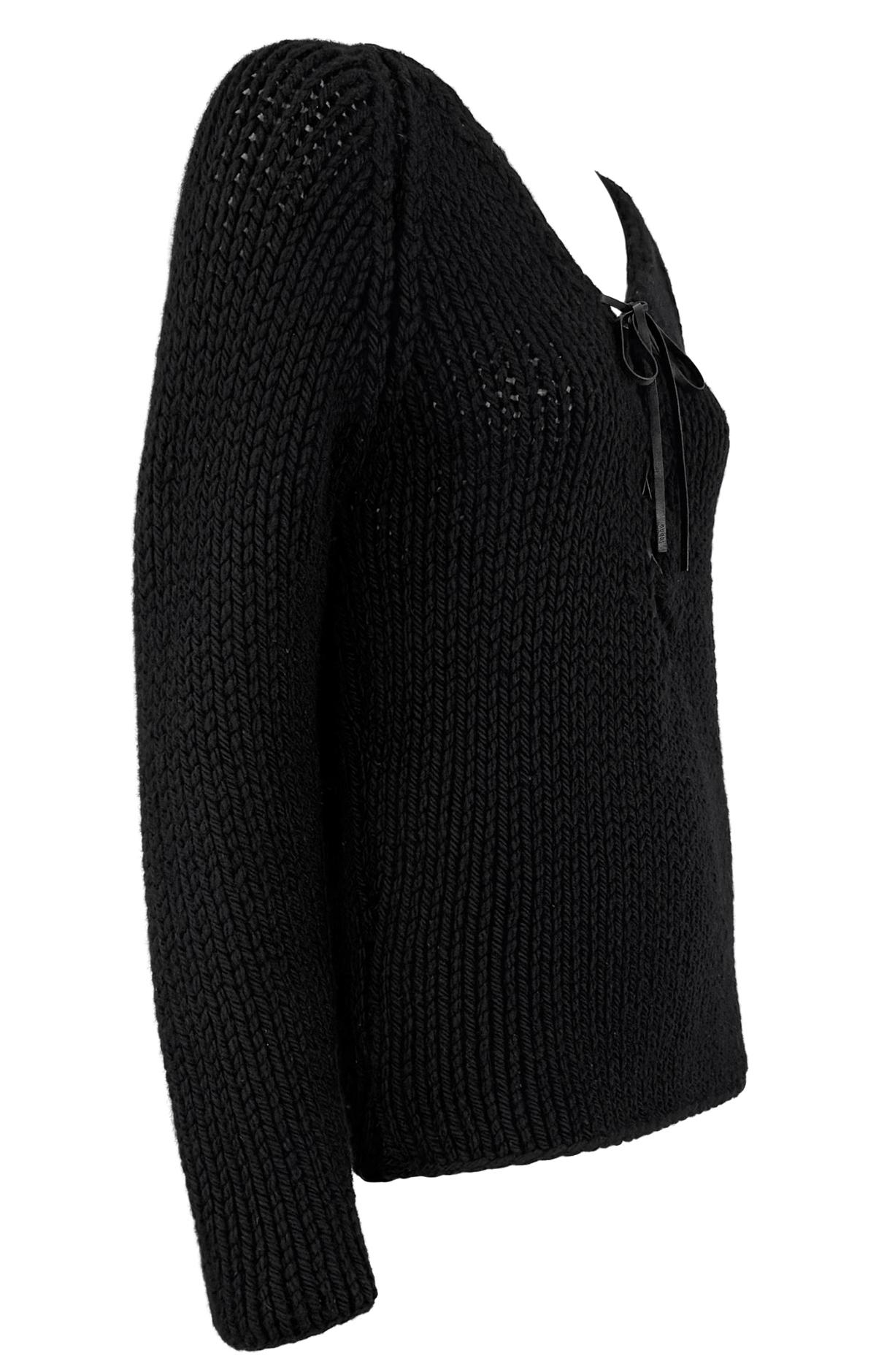 F/W 2002 Gucci by Tom Ford Black Cashmere Leather Tie Sweater Top For Sale 4