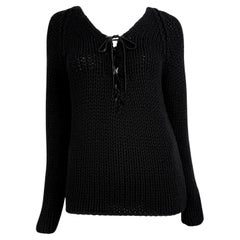 F/W 2002 Gucci by Tom Ford Schwarzer Kaschmir-Leder-Pullover-Top mit Krawatte