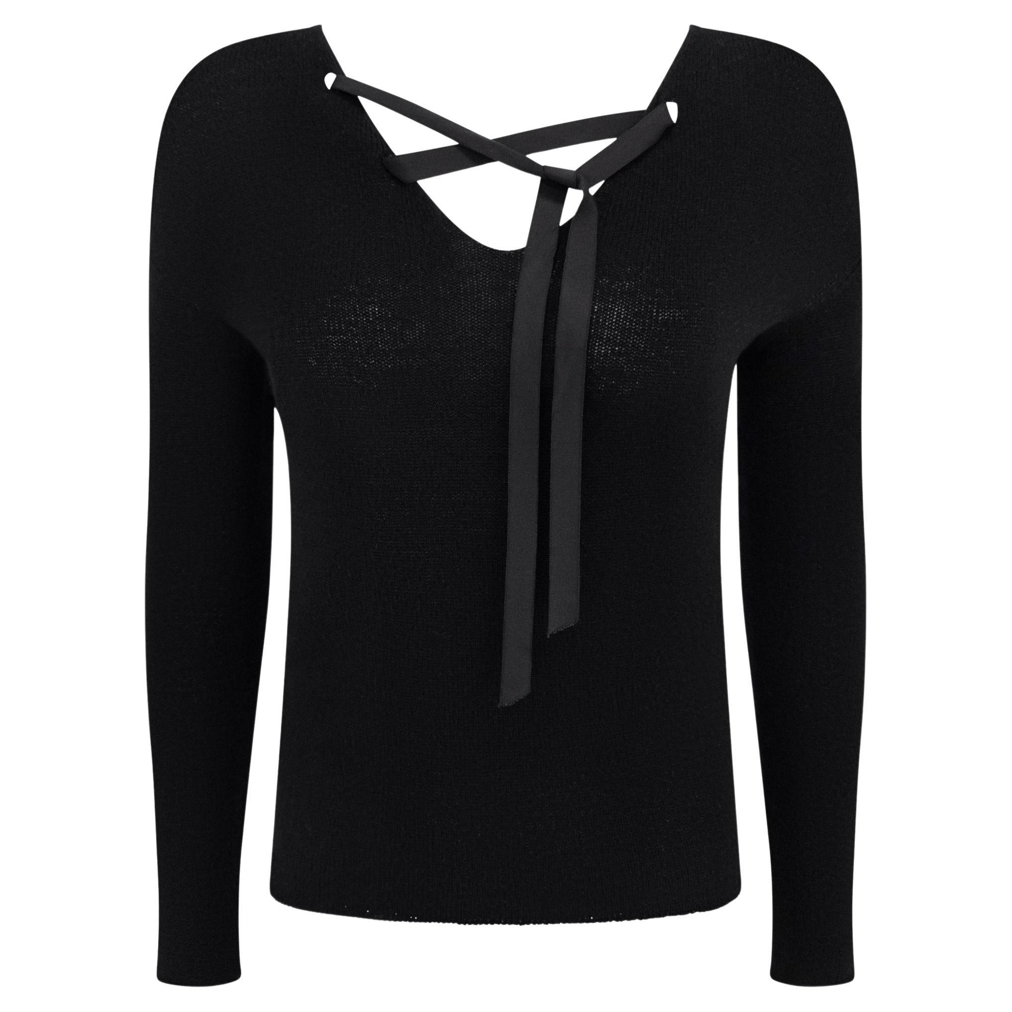F/W 2002 Gucci by Tom Ford Black Cashmere Ribbon Lace-Up Sweater