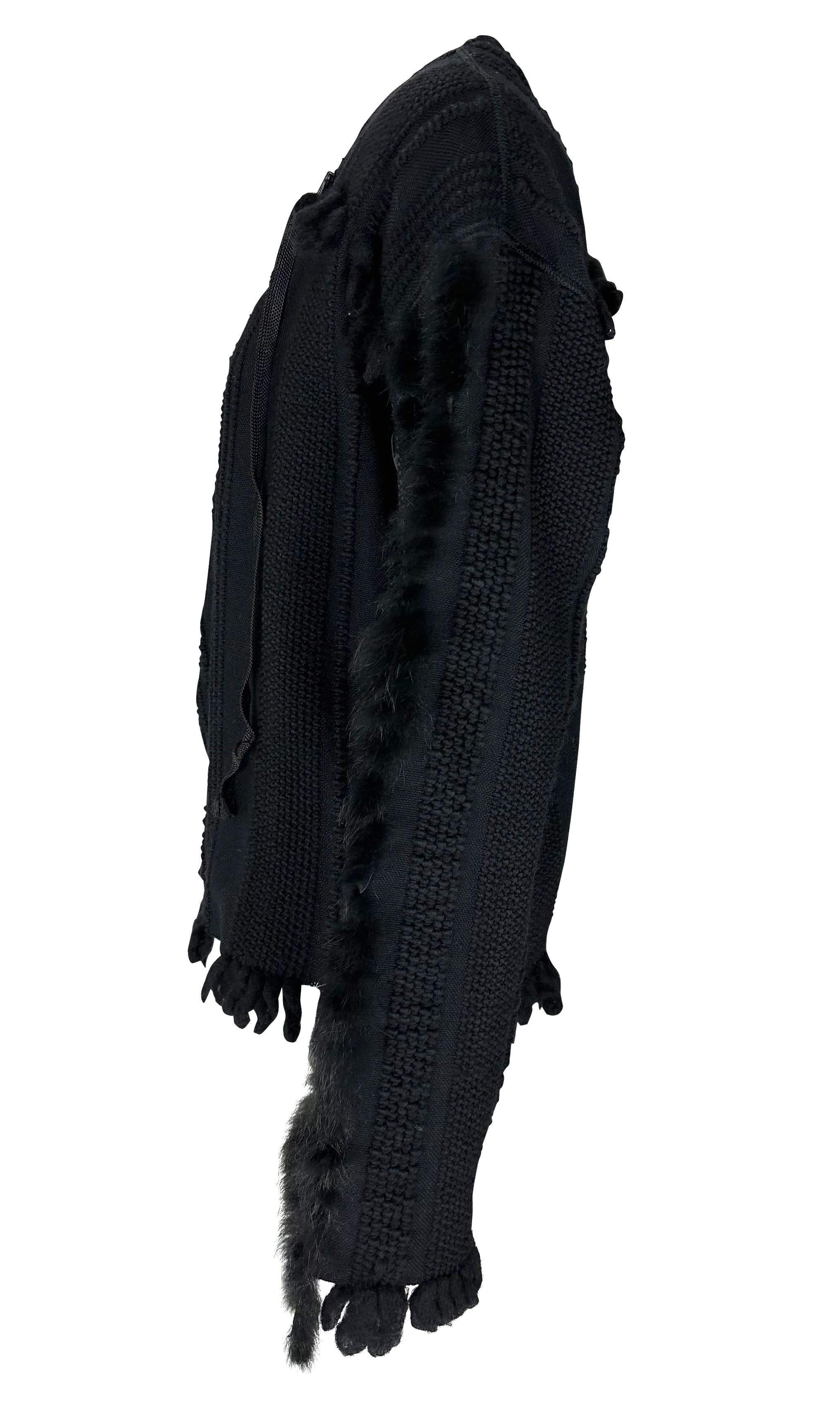 F/W 2002 Gucci by Tom Ford Black Fur Trimmed Knit Lace-Up Oversized Sweater Top For Sale 1