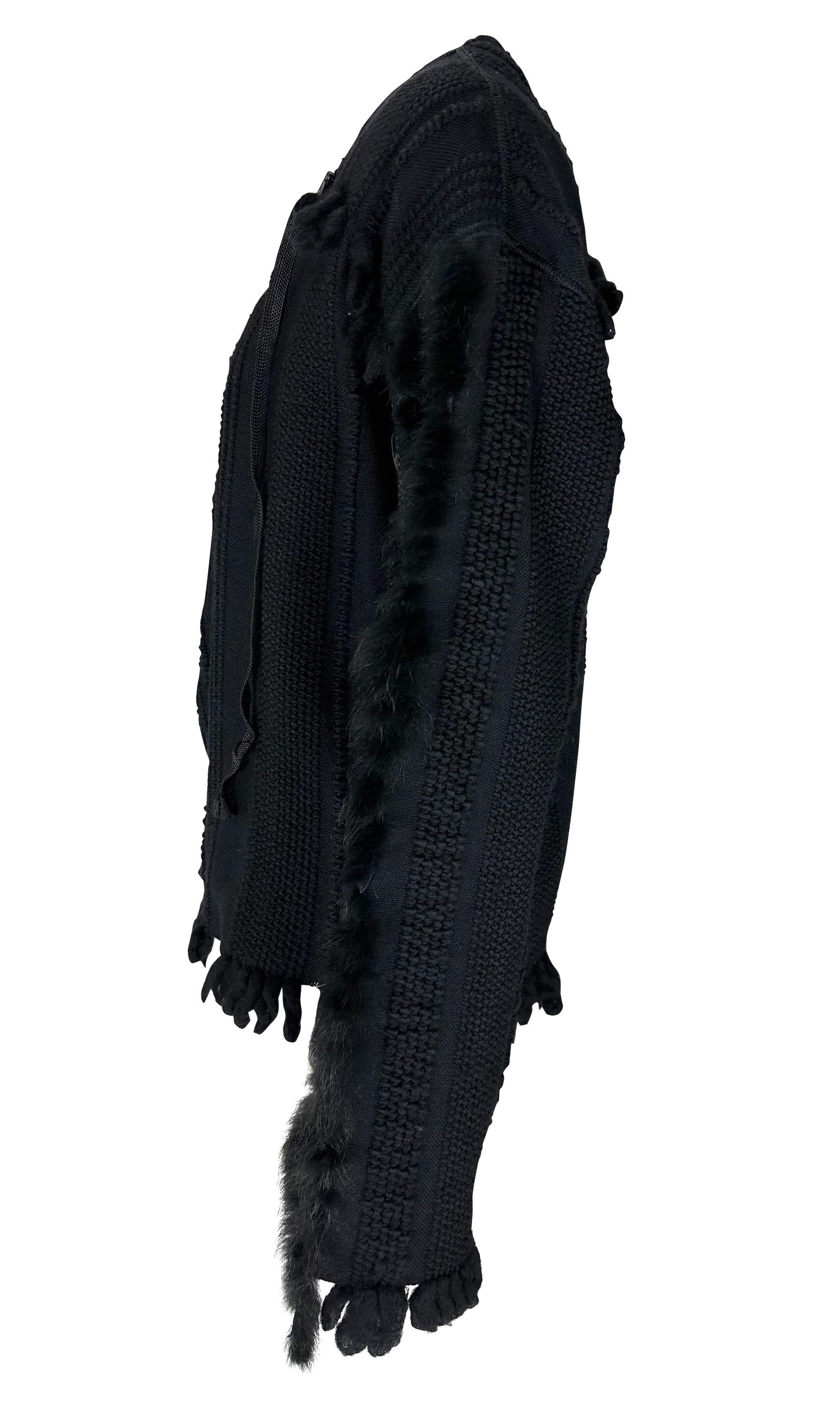 F/W 2002 Gucci by Tom Ford Black Fur Trimmed Knit Lace-Up Oversized Sweater Top 1