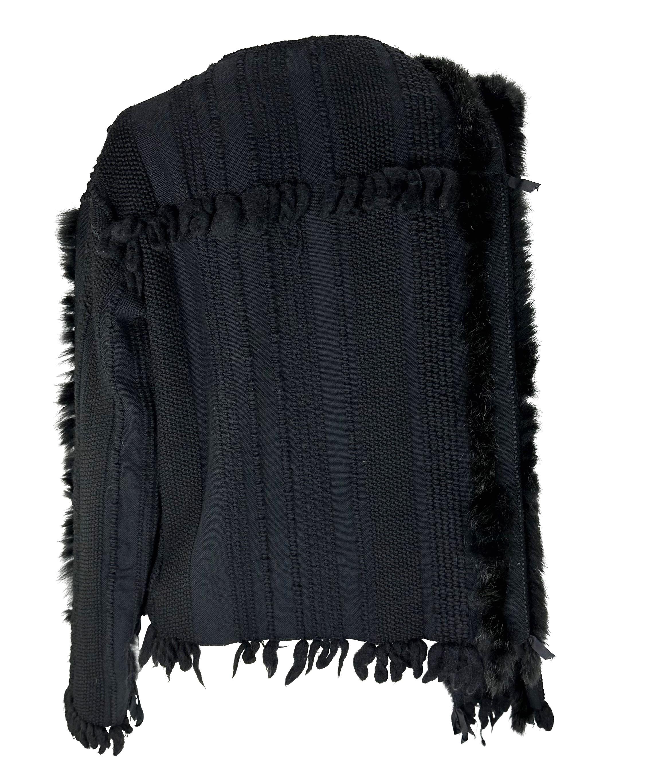 F/W 2002 Gucci by Tom Ford Black Fur Trimmed Knit Lace-Up Oversized Sweater Top 3