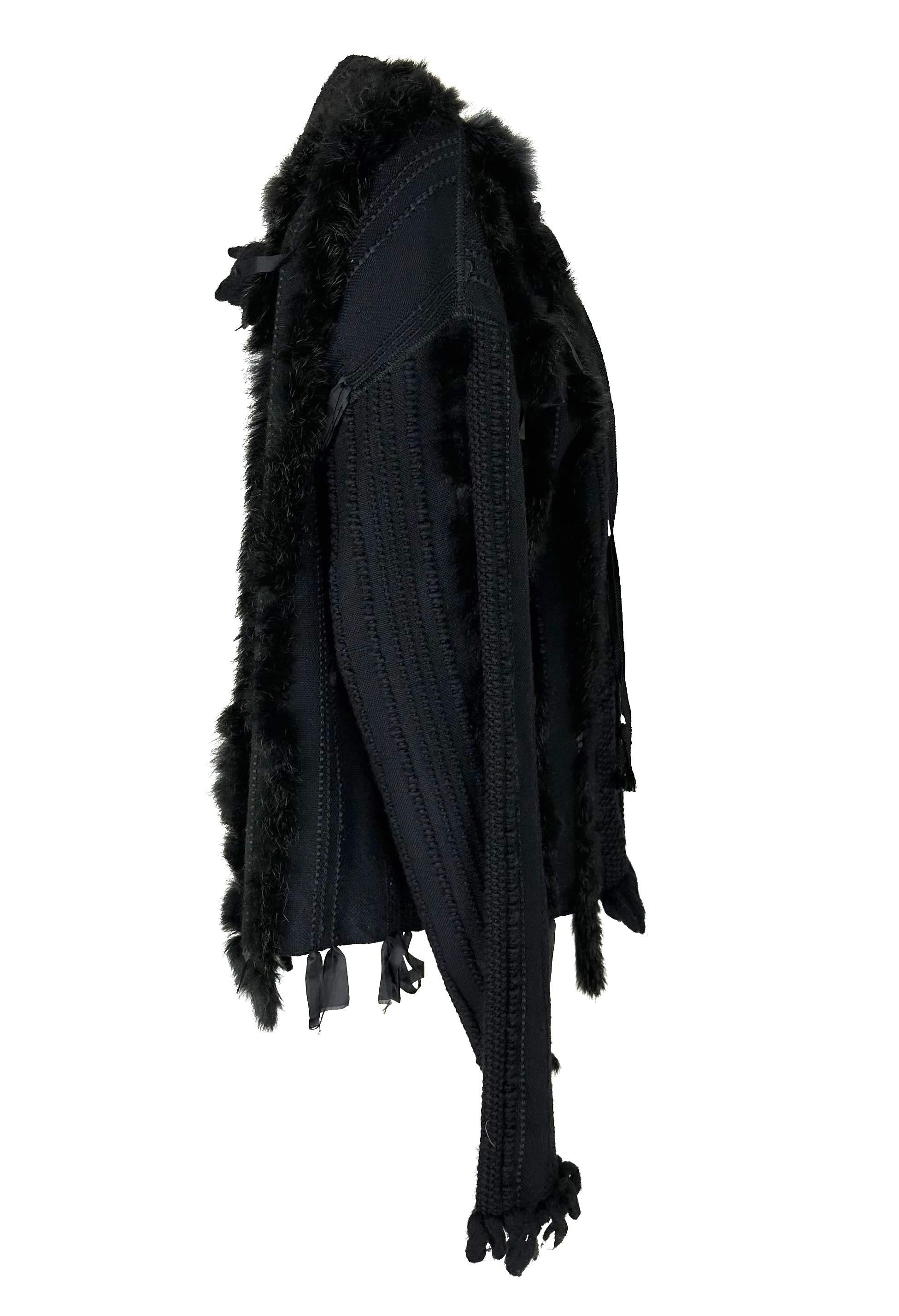 F/W 2002 Gucci by Tom Ford Black Fur Trimmed Knit Lace-Up Oversized Sweater Top 4
