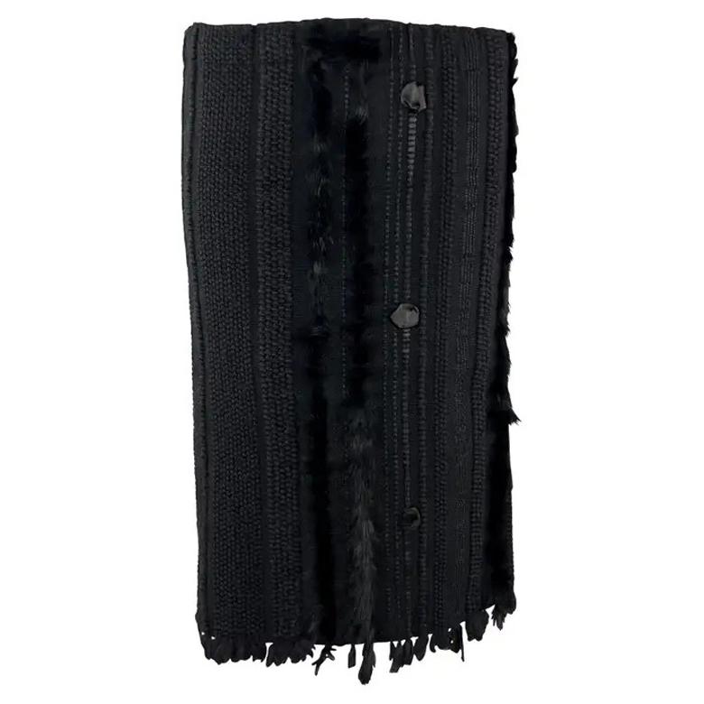F/W 2002 Gucci by Tom Ford Schwarzer Bleistiftrock aus Strick mit Pelzbesatz und Schleifenbesatz aus Wolle