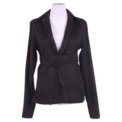 F/W 2002 Gucci by Tom Ford Black Obi Leather Belted Plunge Cotton Blouse