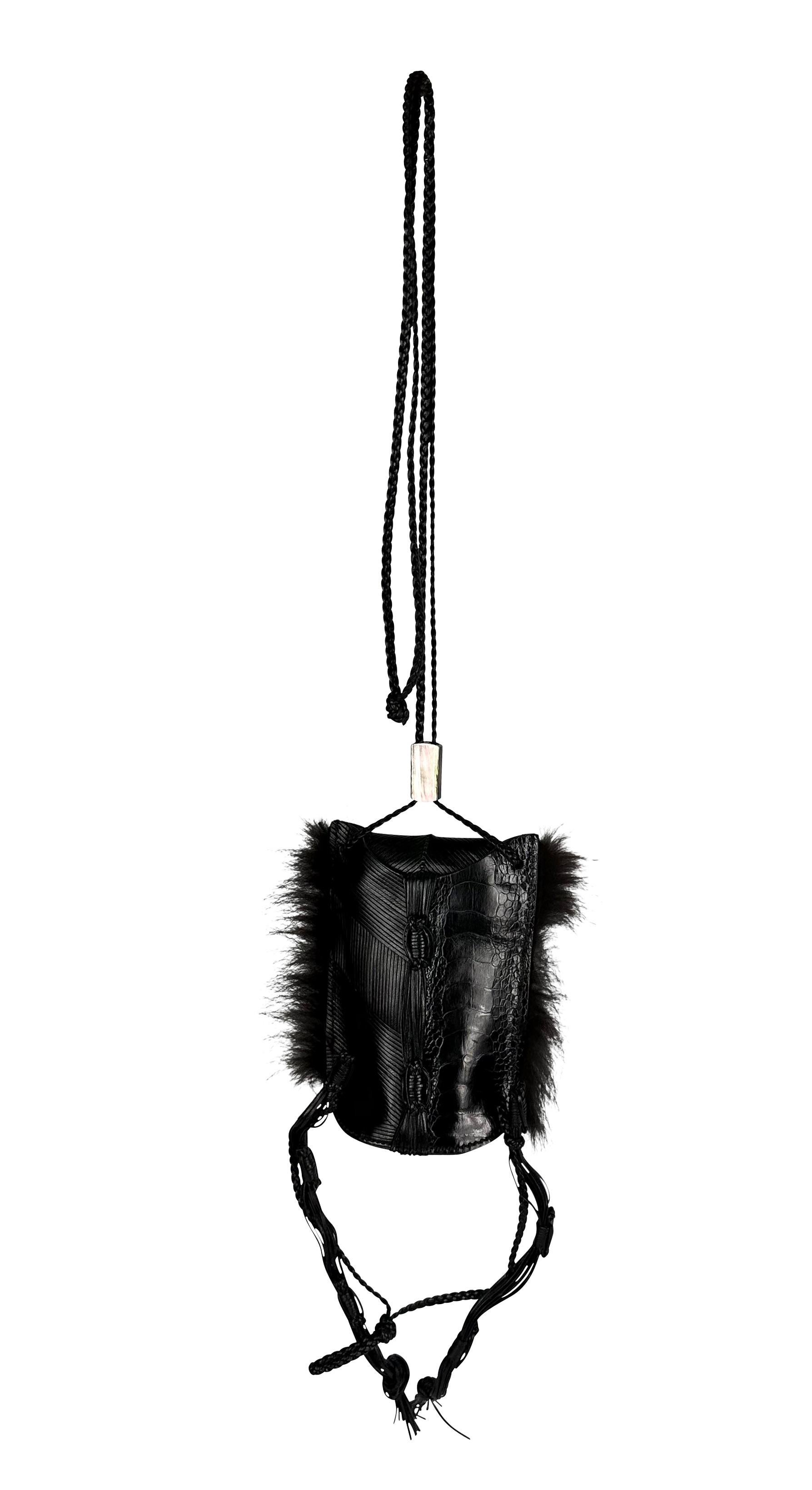 F/W 2002 Gucci by Tom Ford Black Ostrich Leather Fur Runway Mini Evening Bag 6